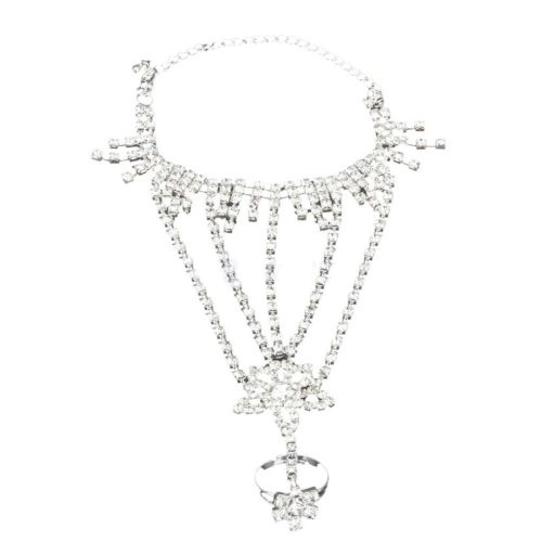 Hu Hu Hu Hu Hu Alat Bantu Pasang Kacamata♡ Gelang Harness &amp; Cincin Cuff Kristal Berlian Imitasi Untuk Pengantin Wanita