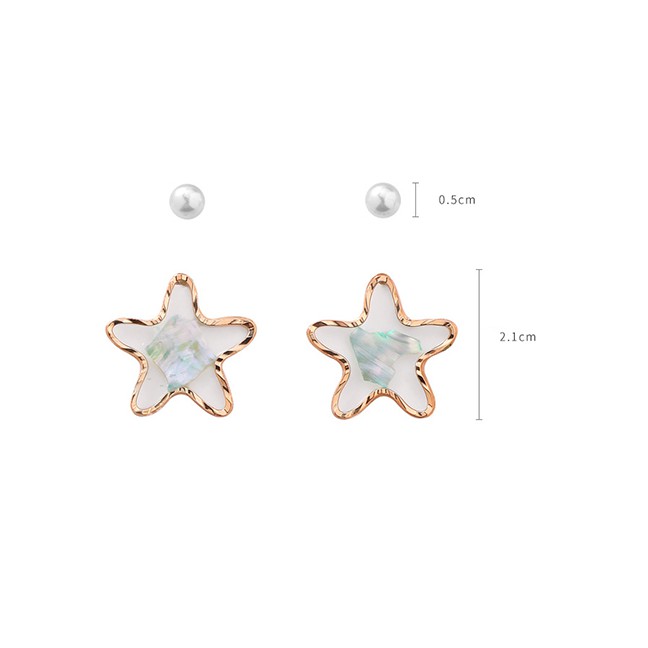 LRC Anting Tusuk Fashion S925 Silver Needle Star Shell Sequin Pearl Earrings Four-piece F68145