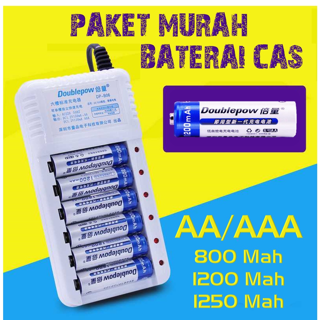 Paket Charger+Batu Baterai Slot 2/3/4/6 AA/AAA DOUBLEPOW ALKALINE LED 1200MAH Batre Battery Cas