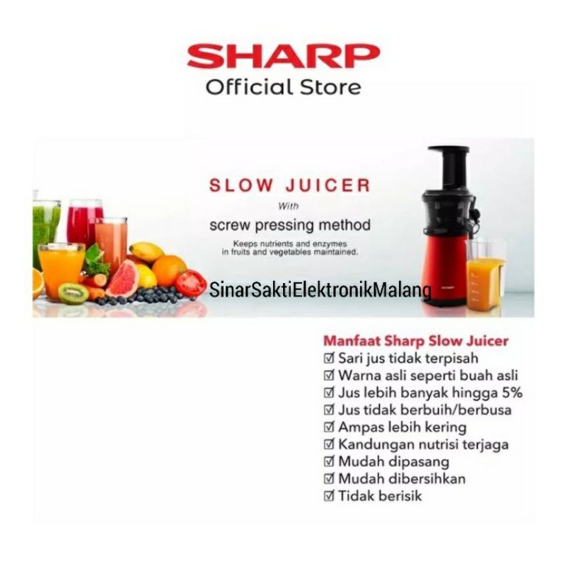 Sharp Slow Juicer EJC20YRD Buah Low Watt EJ-C20Y-RD 0.8 Liter 150 Watt Malang Garansi Resmi