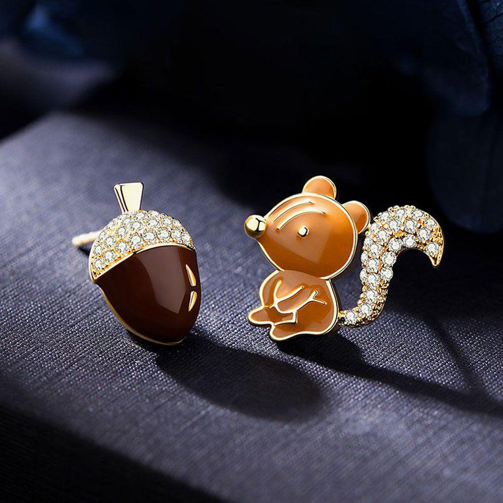 Needway Anting Stud Kartun Desain Indah Hewan Lucu Kerucut Pinus Aksesoris Fashion