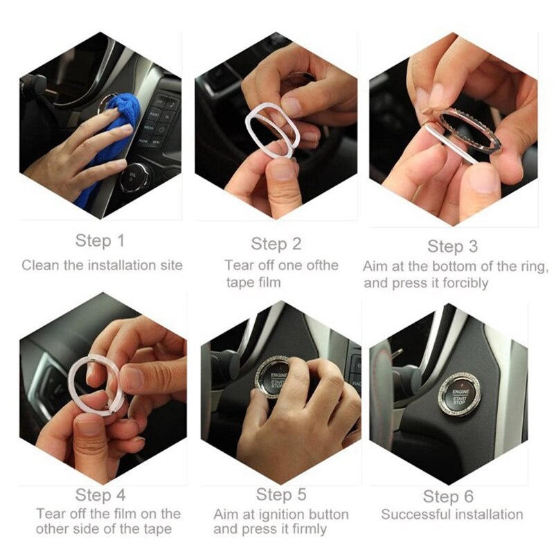 Car One-Click Start Button Cover Diamond-Encrusted Color Decorative Ring Auto Accessories