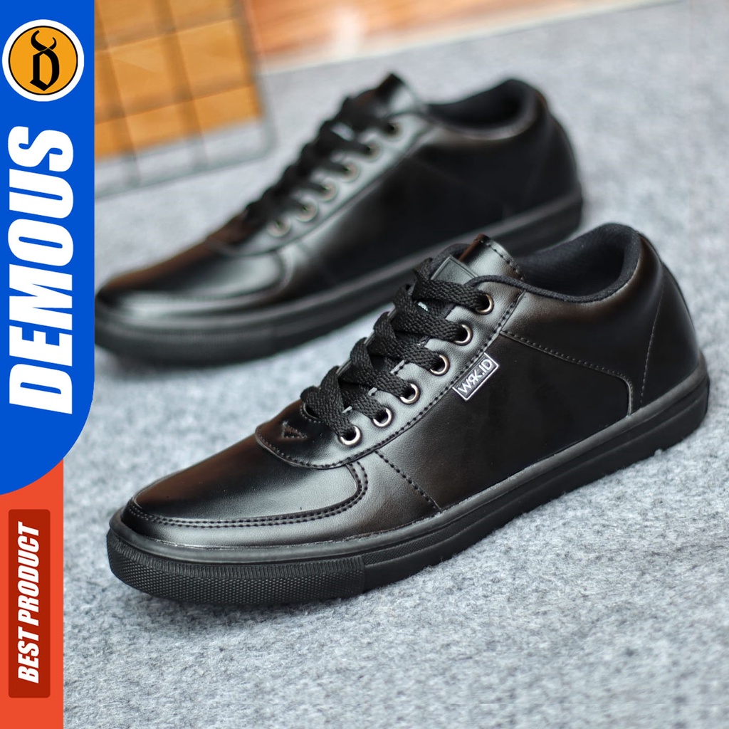 Sepatu Sneakers Pria Sepatu Casual Pria Kulit Pu Sepatu Kerja Kuliah Kondangan Sepatu Hitam Pria DEMOUS MANLY