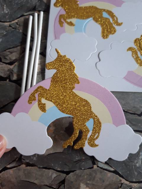 CAKE TOPPER HAPPY BRITHDAY HORSE UNICORN PELANGI CANTIK MURAH