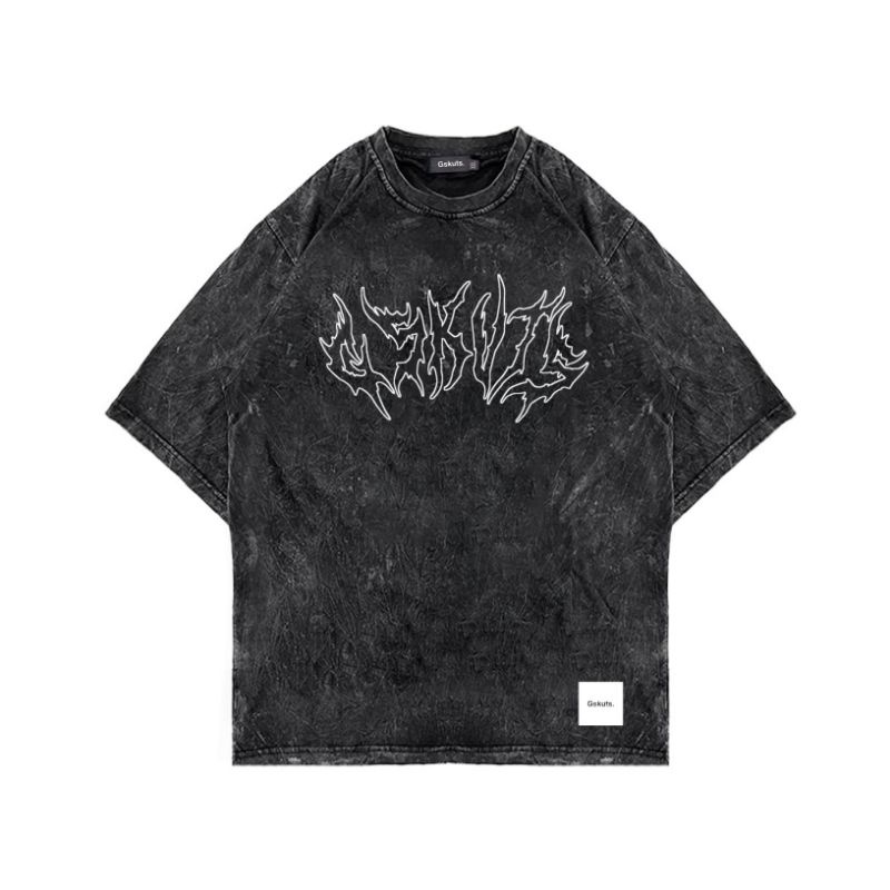GSKUTS. Tshirt/Kaos Washed Black White Oversized Graphic Metal