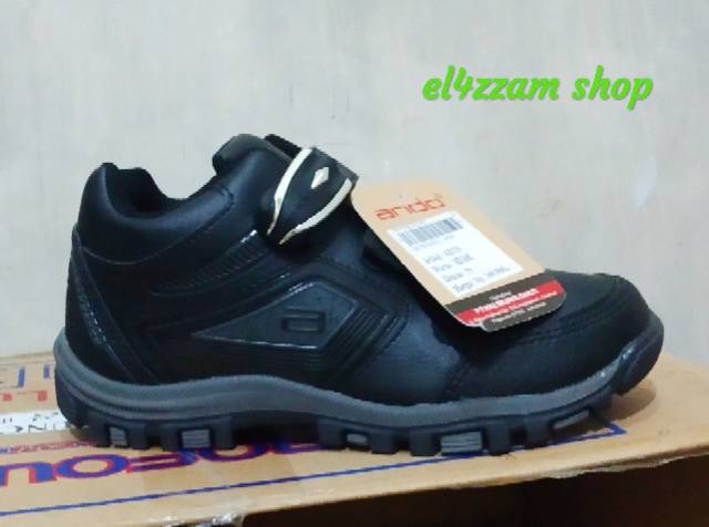 Ando Kevin Sepatu Anak Anak Sepatu Sekolah Sepatu Magnet warna hitam putih dan Hitam Polos