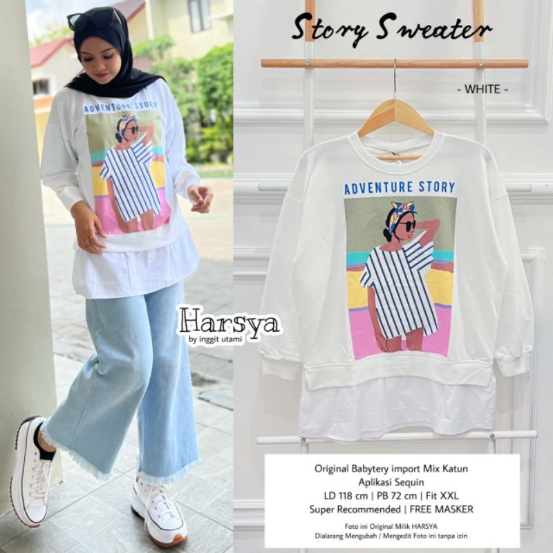 STORY SWEATER BY HARSYA / SWEATER WANITA MUSLIMAH / Babytery import mix katun premium