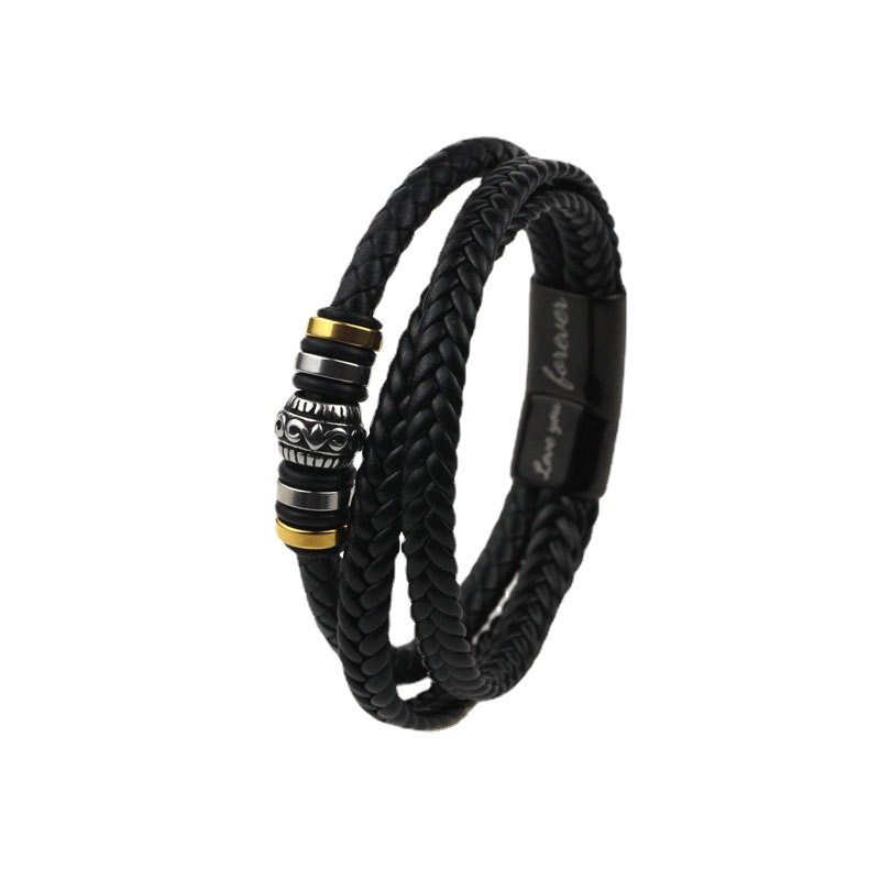 [Z H Perhiasan] Hip Hop Rock Retro Pria Fashion Multi Layer Gelang Kulit Pesta Perhiasan Aksesoris