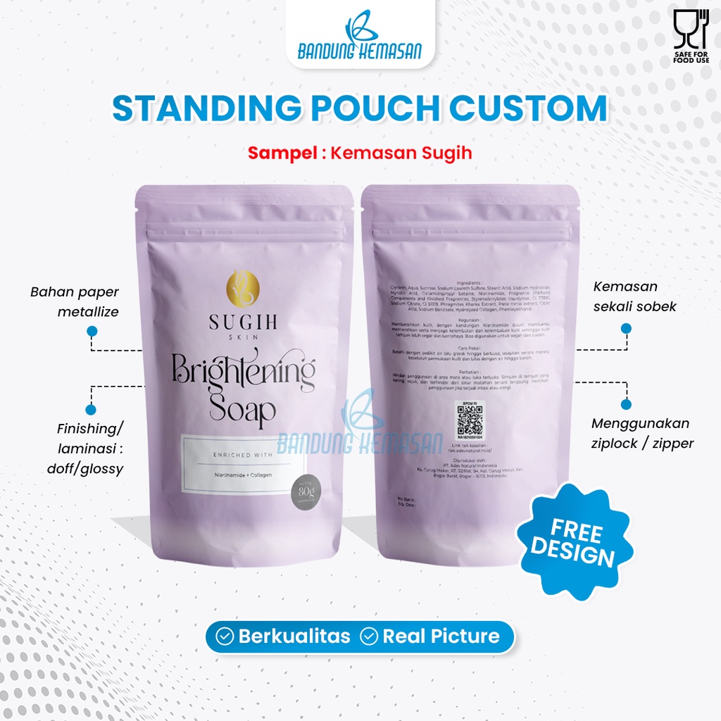 

22 x 32 - Cetak Standing Pouch Custom Plastik Kemasan Sabun Soap Bungkus Wadah Pelastik Full Printing Alumunium Foil Klip Ziplock Zipper Kekinian