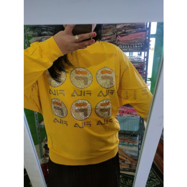 Tiffany Atasan kaos wanita import lengan panjang / Sweater mutiara tembak jumbo fit 3xl lengan kelel