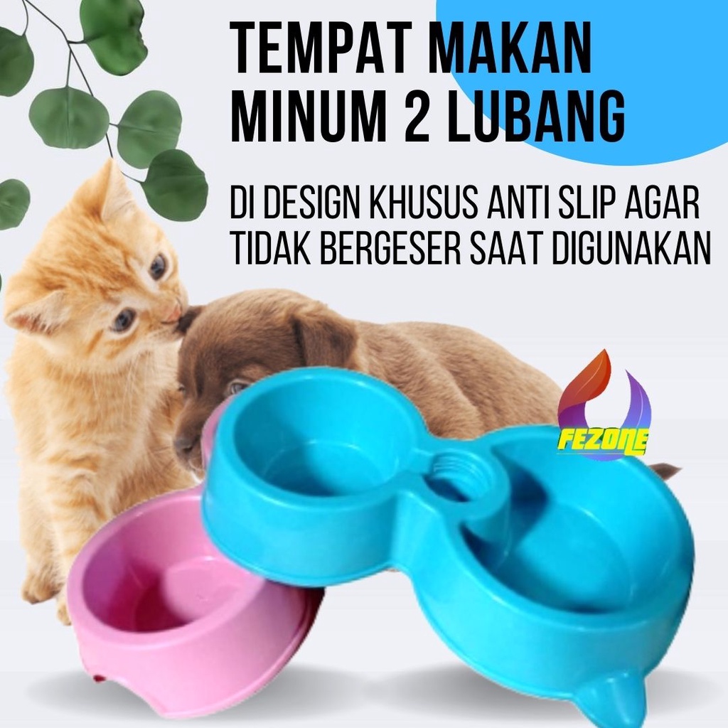 Tempat Makan Minum Kucing Otomatis 2 Lubang Pet Feeder Double Plate 2in1 Otomatis Murah FEZONE