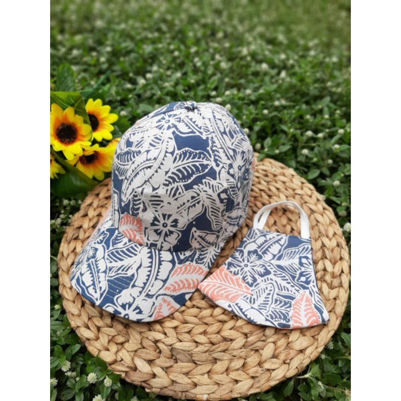 Topi + Masker Batik | Topi Baseball Batik | Free Masker Motif Sama