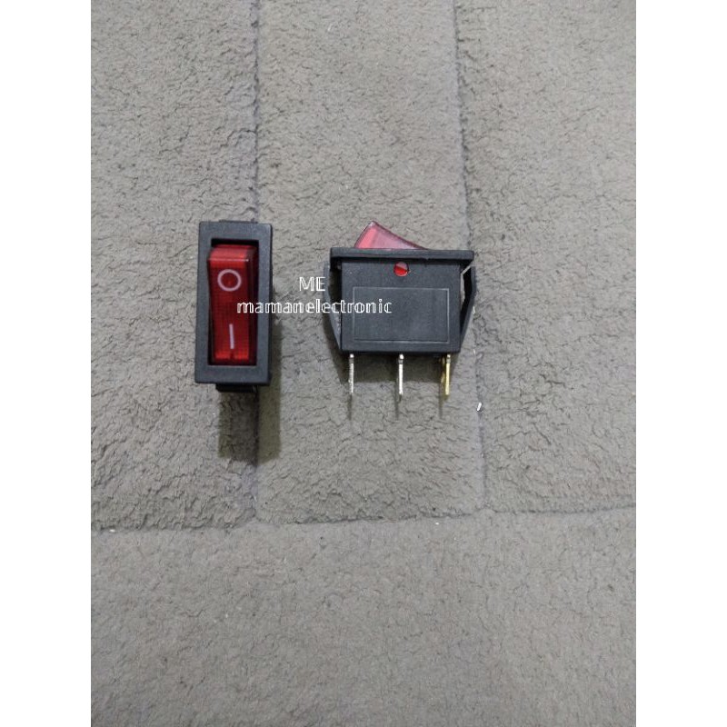 Saklar Switch Lampu Gepeng 3 Pin / Saklar Gepeng ON OFF 3 Kaki / Rocker Switch 3 pin On Off Plus Lampu