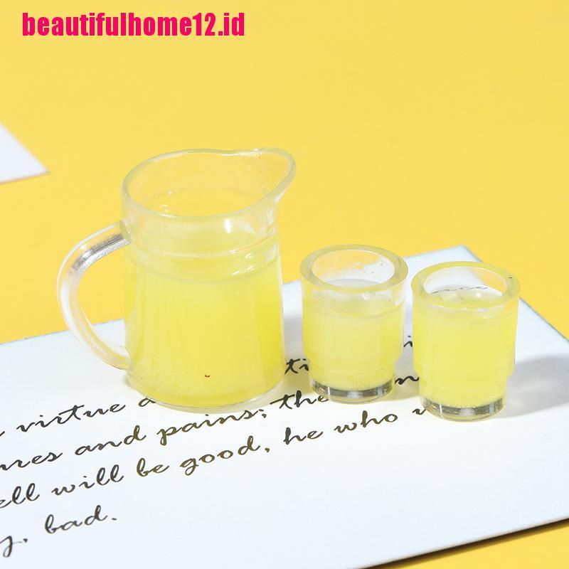 【beautifulhome12.id】3Pcs/set 1:12 Dollhouse Miniature Juice Bottle + 2 Cups Doll Kitchen Accessories