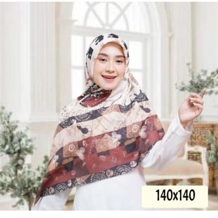 Big Sale➷ Hijab syari jumbo| jilbab Segi Empat Motif Printing | Syar i Scarf Voal Premium Etnik Series ukuran 140 x140 99 ✲