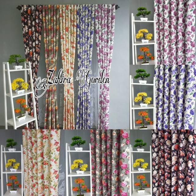 gordyn blackout bunga hijau merah ungu violet hitam /gorden jendela / gorden pintu