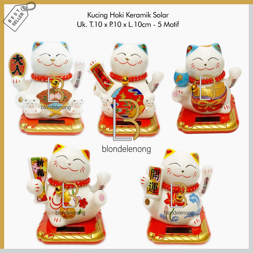 Patung Boneka Pajangan Dekorasi Kucing Hoki Rejeki Lucky Cat Maneki Neko Maneko Neki Keberuntungan Beruntung Kasir Motif Fengshui Jepang China Tangan Gerak Goyang Melambai Solar Tanpa Baterai Keramik Kucing Rejeki Kucing Cina Kucing Hoki Boneka Kucing