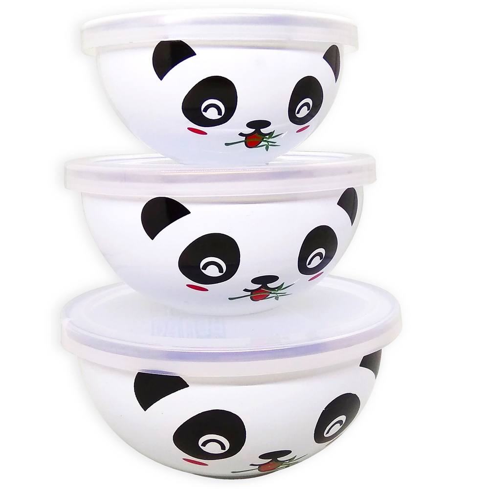 FM - Maspion Mangkok MAGIC Bowl Motif Hello Panda Enamel - Isi 3pcs - Putih