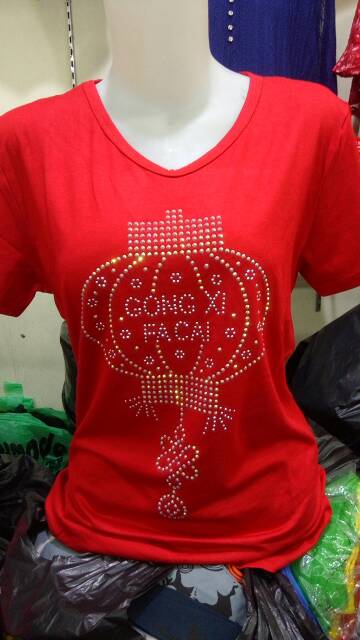 Blouse Kaos Spandek Merah Imlek Sincia