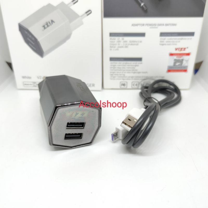 Charger Vizz VZ28 Tavel Charger LED 2,1A 2USB Kabel Micro 1Meter