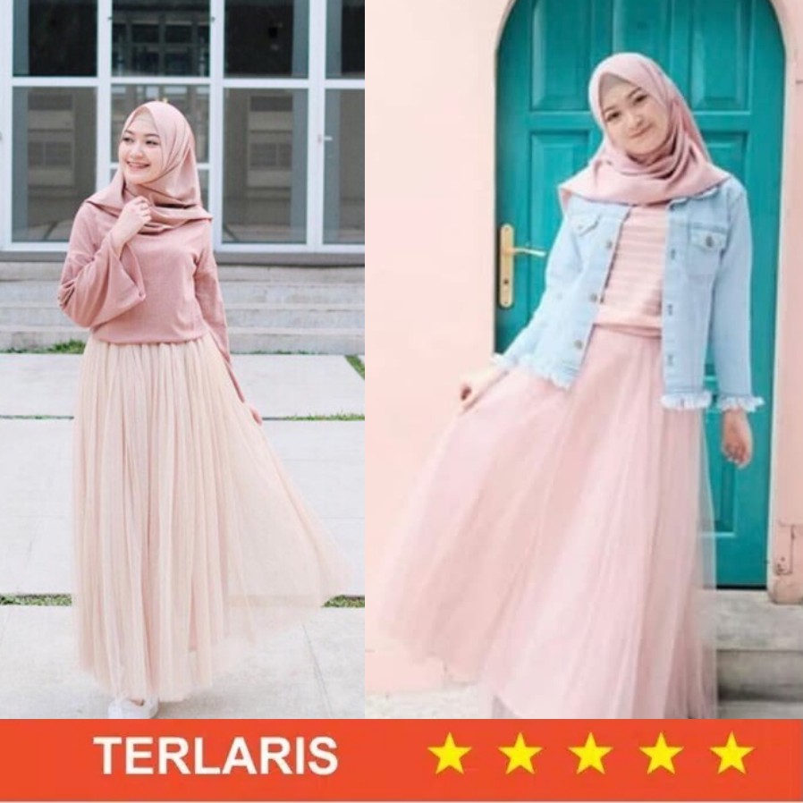 Alny Hijab - Rok Tutu Maxy Model Higth Waist Lipat bahan mesh Tulle elastis