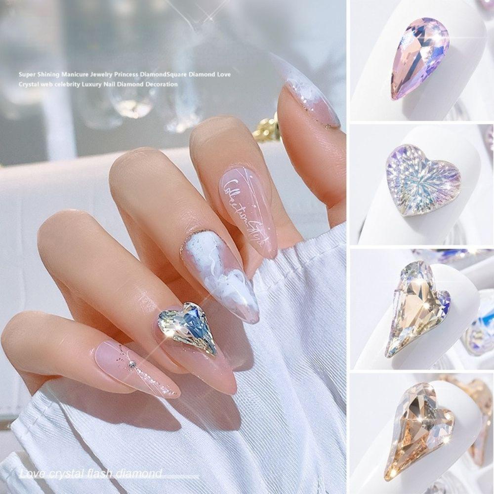 MXBEAUTY Wanita Paku Charms Bentuk Hati Shiny Droplet shape Nail Kecantikan Kuku Salon Manicure Aksesoris 3D Dekorasi Kuku