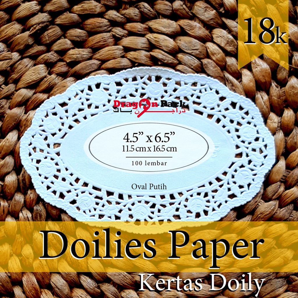 Doily Paper / Kertas Doilies Oval Putih 4.5&quot;x 6.5&quot; isi 100 lembar Kertas Alas Renda / DragonPack