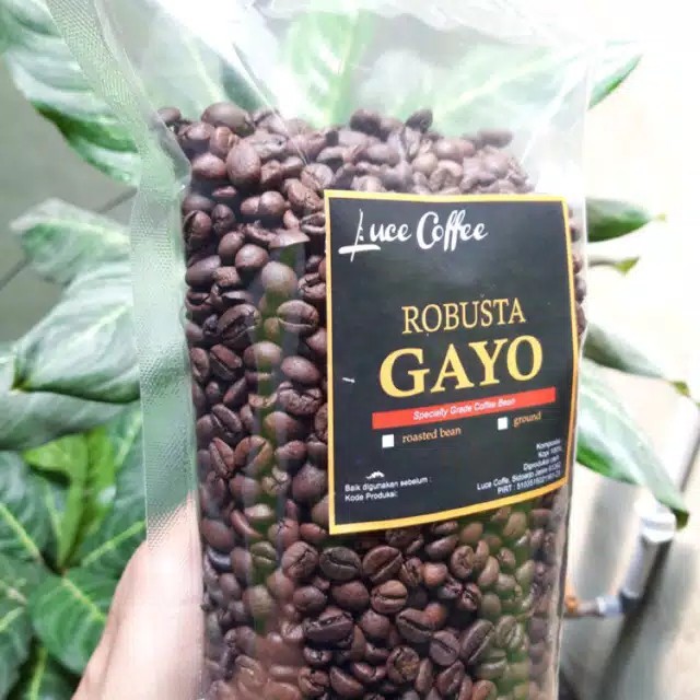 

Kopi Gayo Robusta Kemasan 500 gram Biji Sangrai atau Bubuk Luce Coffee