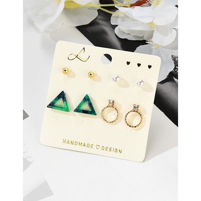 LRC Anting Set Fashion Gold Resin Triangle With Diamond Stud Earrings 4 Pairs F29781