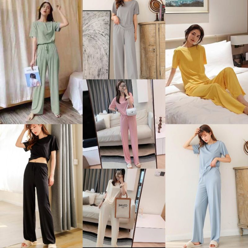 SET BAJU TIDUR RIB ICE / PIYAMA LENGAN PENDEK IMPORT / Baju tidur wanita lengan pendek / Piyama Cp wanita