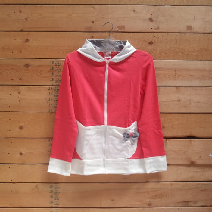 Jaket Hoodie Zipper Hello Kitty Topi Telinga Wanita