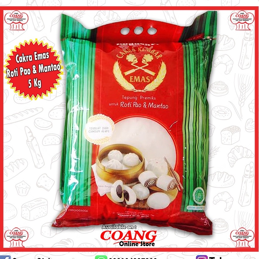 

TEPUNG CAKRA KEMBAR EMAS ROTI PAO DAN MANTAO KEMASAN ASLI 5 KG