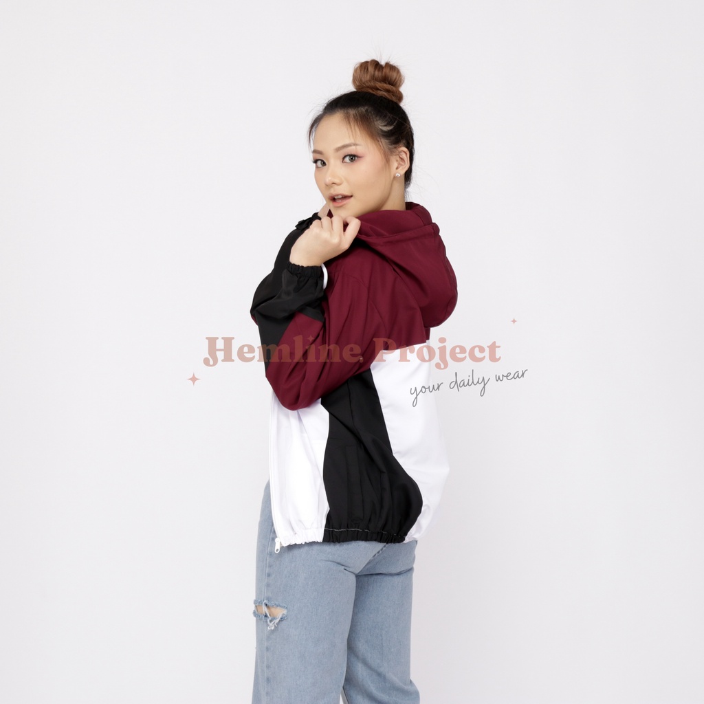 Anais Jaket Maroon - Jaket Parasut Hoodie Wanita