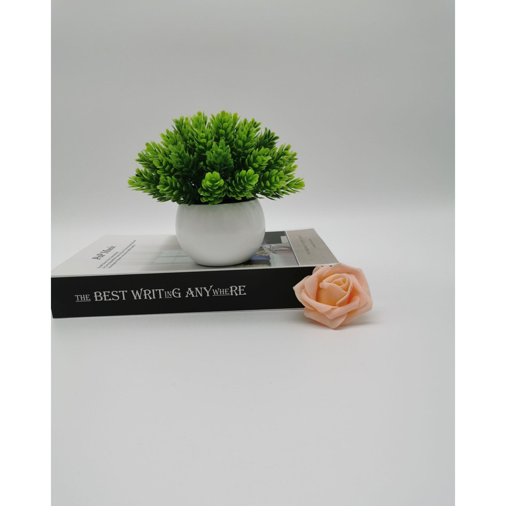 Tanaman Pot Mini Bonsai Cemara Dekoratif Bunga Plastik-Hijau