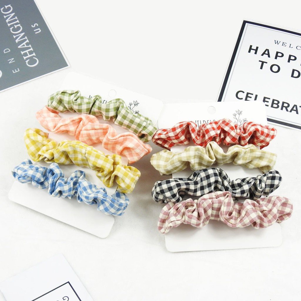 ✨DIDI.ID✨ Ikat Rambut Kotak Import IRA031 Iket Rambut Korean Scrunchie Kunciran Rambut Motif Petak-3