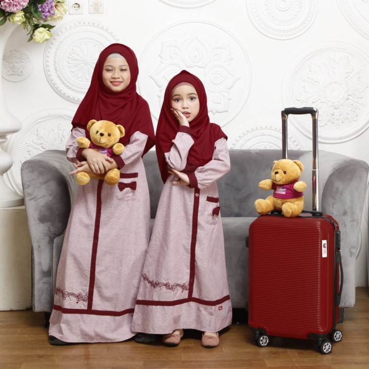 NIBRAS SARIMBIT ANAK PEREMPUAN NSAP 57 MAROON GAMIS ANAK MUSLIMAH WARNA MAROON
