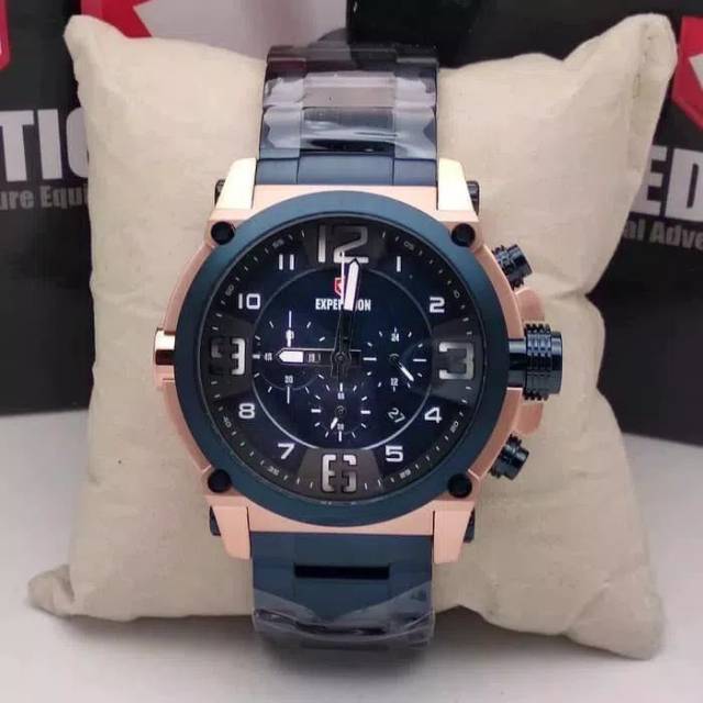 Jam Tangan Pria Expedition E6605 Rosegold Blue Original Garansi Resmi 1 Tahun