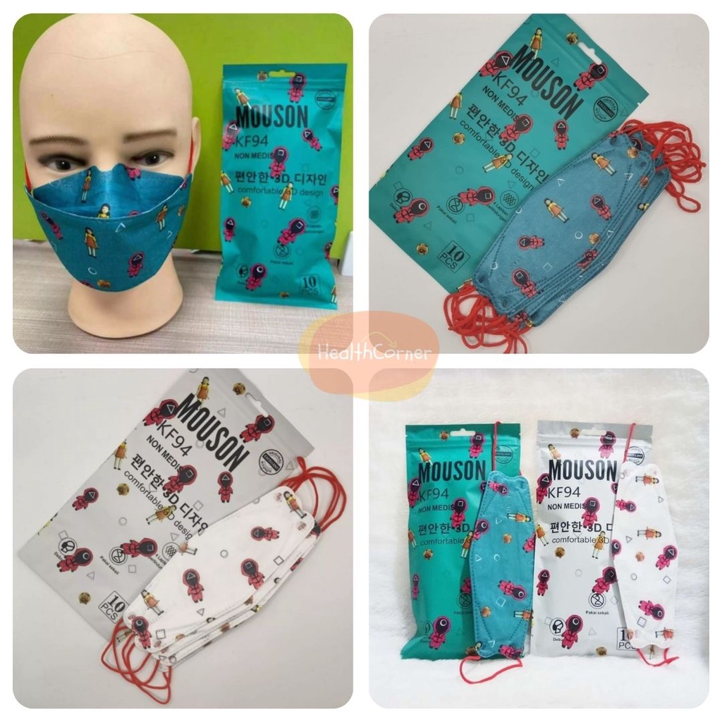 Masker KF94 Mouson Motif Squid Game 4ply Korea Medis isi 10's