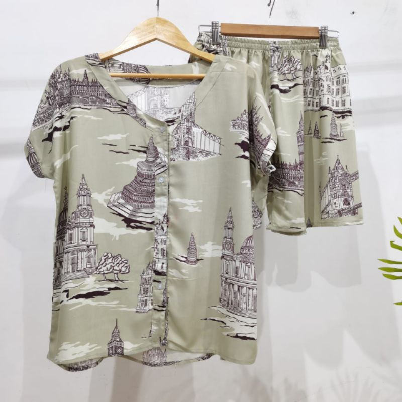 PIYAMA KANCING PENDEK HITS PIYAMA KANCING BUSUI | PIYAMA RAYON | HOMEWEAR-NK PD JJ