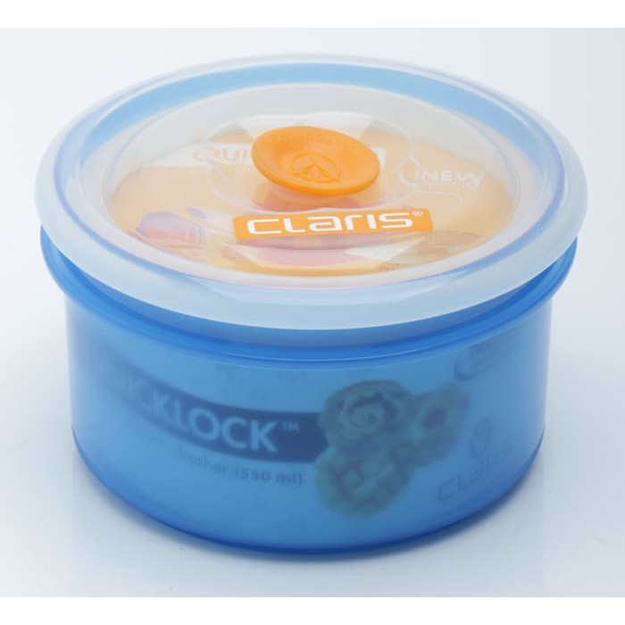 Claris 82972 Quicklock Round Air Tight Food Container 550ml Biru