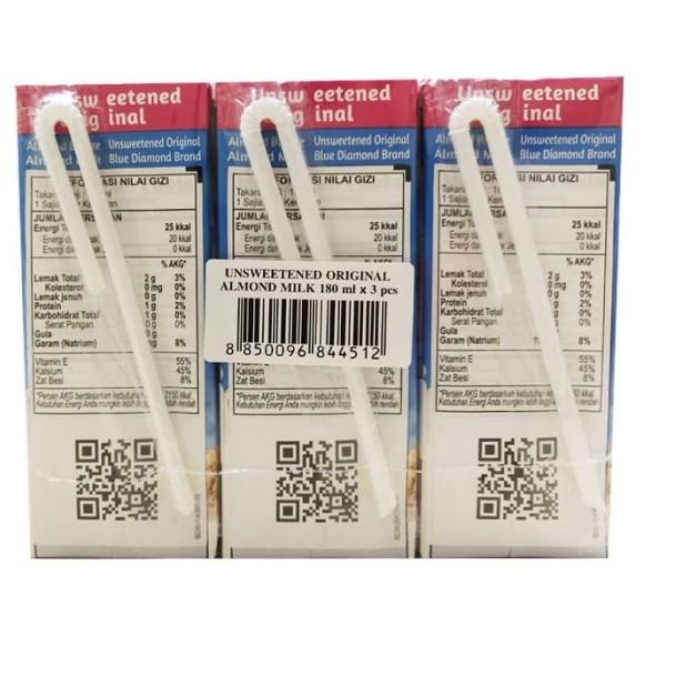 

♢ Blue Diamond Susu Almond Milk Unsweetened Original 3x180 ml ۞