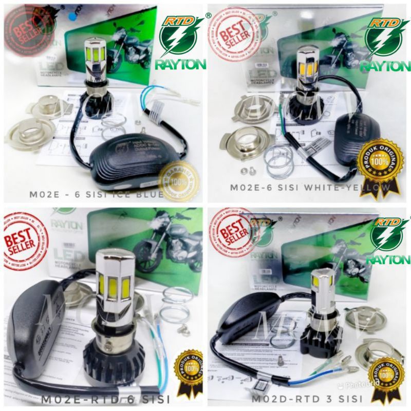 LAMPU LED MOTOR RTD 6 SISI / 3 SISI 100% ORIGINAL GARANSI AC DC + KIPAS BOHLAM DOP LAMPU DEPAN UTAMA