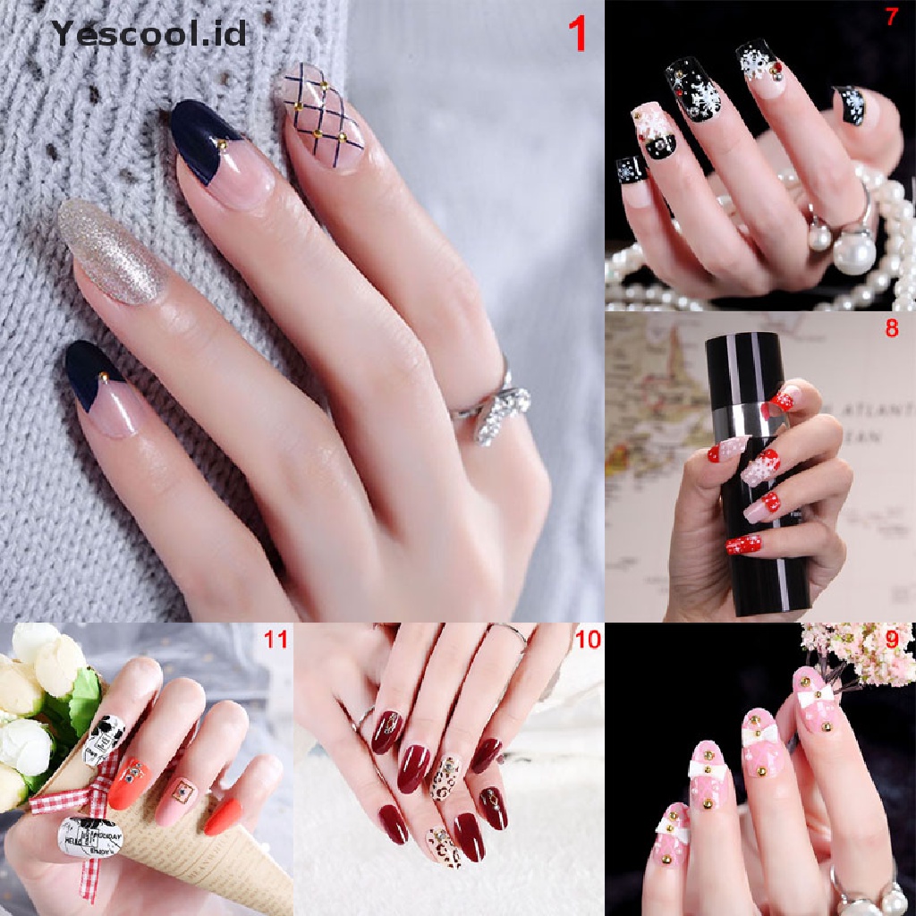 【Yescool】 24 Pcs/Set  Nail Tips Acrylic Short Full False French Nail Art Tips with Glue .