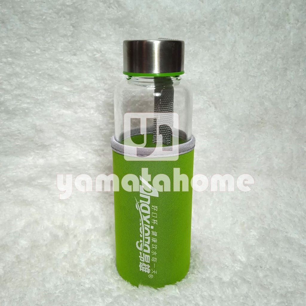 Tumbler Botol Kaca Bening 300 Ml Free Sarung / Botol Minum Kaca