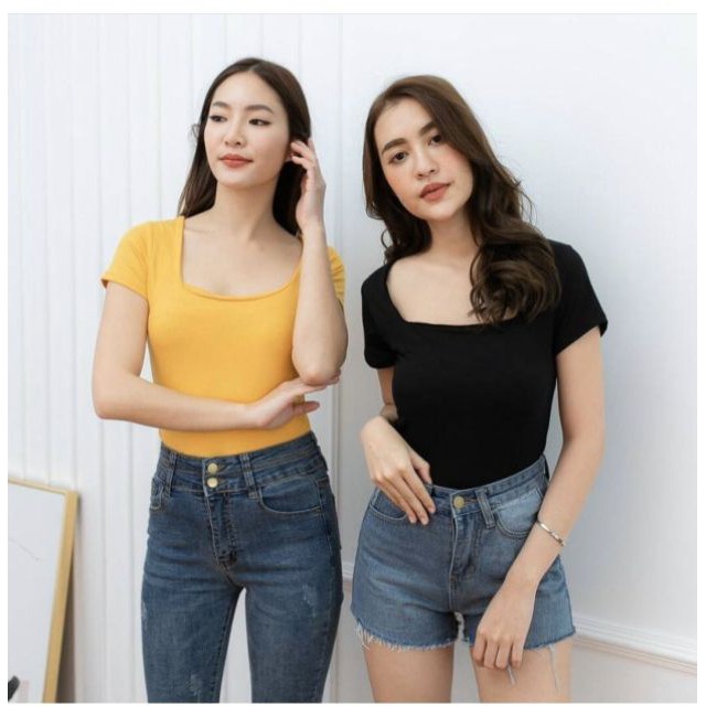 Sylle - Atasan Wanita Bahan Katun Spandek Leher Kotak || Atasan Wanita Sabrina || Kaos Atasan Wanita Murah