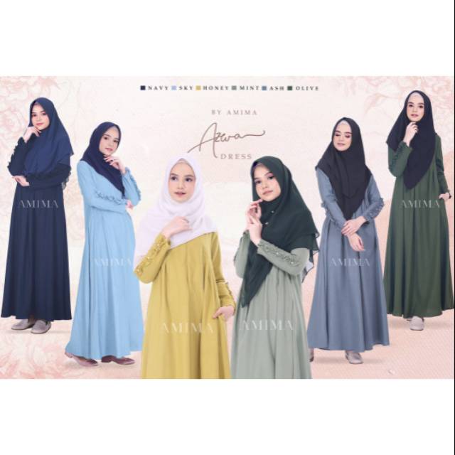 AZWA DRESS by AMIMA - Gamis polos gamis syari busana muslim baju muslim dress simpel gamis amima