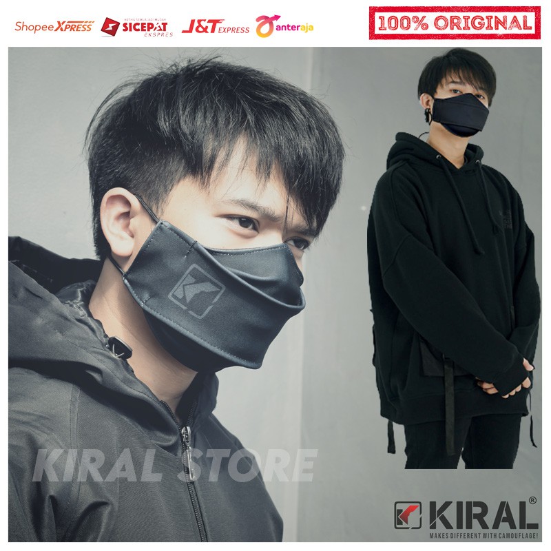 Masker Kain 3 ply Lapis Pria Cowok Polos Keren Distro Headloop Kiral Camomask Dewasa Terbaru Premium