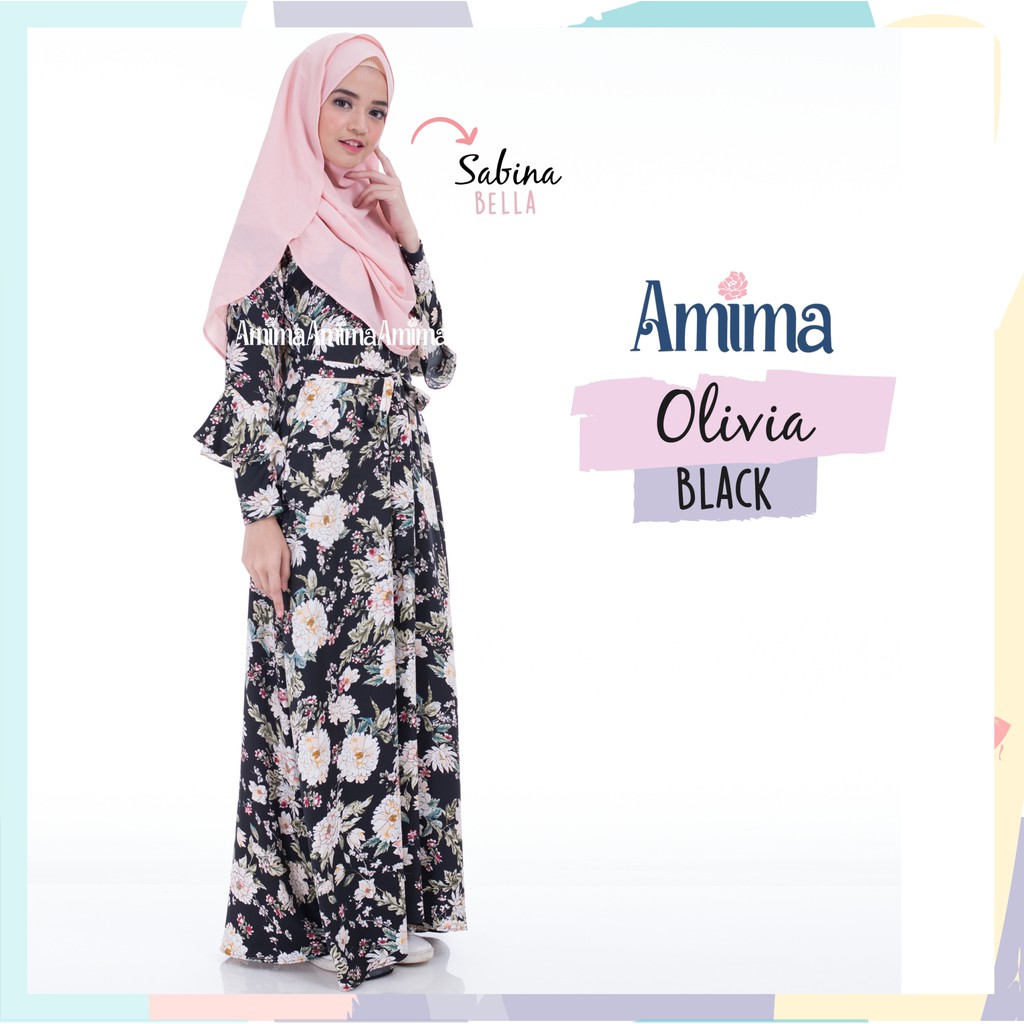 GAMIS AMIMA OLIVIA BLACK MAXMARA PRX MOTIF BUNGA