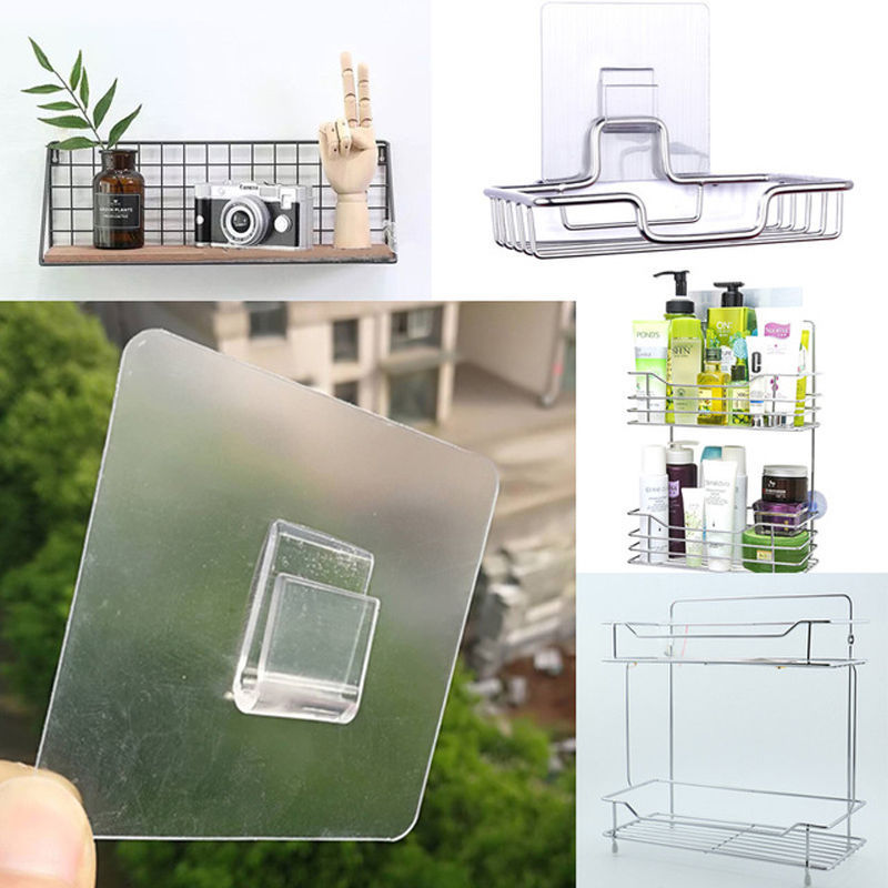 1Pc Transparent Adhesive Wall Hooks / Multipurpose Household Kitchen Punch-free Traceless Bracket / Plastic Bathroom Rack Storage Hooks Organizer