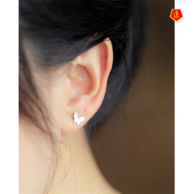 [Ready Stock]Silver Butterfly Women's Stud Earrings Simple Fashion